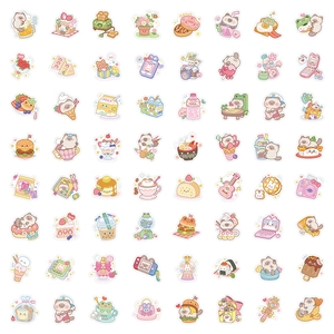 60Pcs set of cute cartoon bear and animal dessert stickers for DIY stationery and journals