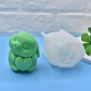 3D bunny with heart silicone mold for handmade soap, candle making and DIY baking crafts