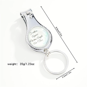 Product size guide for the metal keychain nail clipper with angel feather design