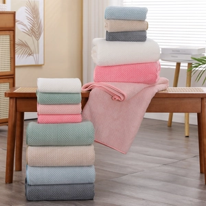 Thick waffle weave coral fleece towel and bath towel set in various pastel colors