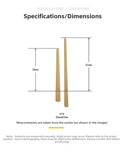 Detail of gold aluminum clock hands model 979 showing 35mm and 52mm length measurements