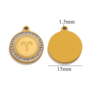 Dettaglio ciondolo Ariete placcato oro 18K 15mm con cristalli e anello da 1,5mm
