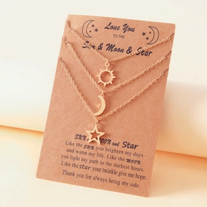 Collier multi-rangs en acier inoxydable avec pendentifs soleil lune et étoile