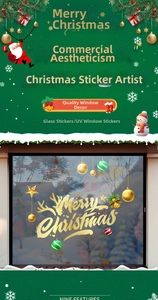 Details von UV-gedruckten Weihnachts-Fensteraufklebern mit Sternen und Glocken