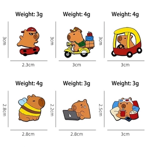 Set of 6 cute capybara enamel pins with varied themes for backpack decoration