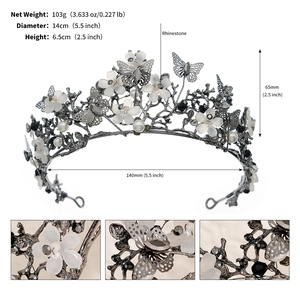 Detail view of rhinestone crown with dimensions 14cm diameter and 6.5cm height