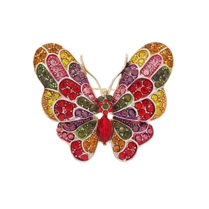 Exquisite colorful rhinestone butterfly brooch in gold metal plating for women