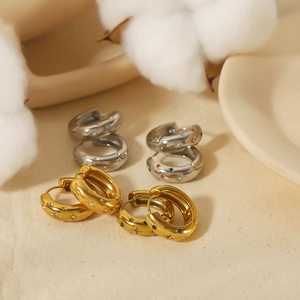 Sternenschliff Chunky Creolen 18K Vergoldet Edelstahl Mit Bunten Zirkonia Modeschmuck Für Damen