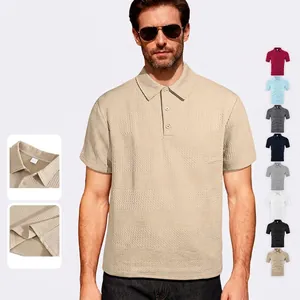 Polo Pour Hommes Texture Gaufre Tricot Manches Courtes Col Revers Décontracté Été Hauts Respirants Pour Hommes