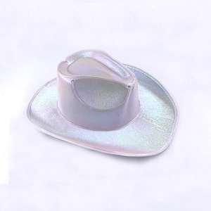 Detailed 45-degree top view of holographic silver LED cowboy hat for party events