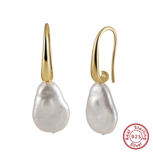 925 Sterling Silver Baroque Artificial Pearl Drop Earrings Irregular Geometric Ear Hook Plated Jewelry For Women Wedding