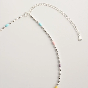 Minimalist S925 sterling silver necklace with pastel rainbow cylindrical beads