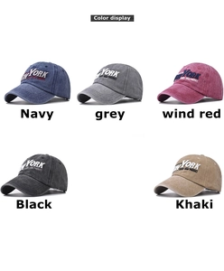 Five colors of washed cotton New York baseball caps with vintage embroidery details