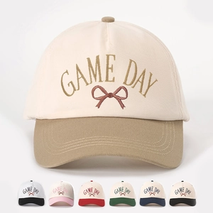 Game Day Bow Embroidery Baseball Cap Contrast Color Polyester Retro Sunshade Adjustable Trucker Hat