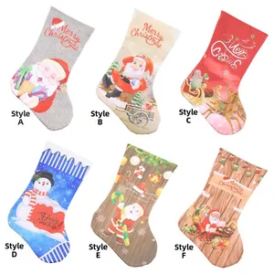 Detailed catalog showing six assorted Christmas stocking styles with Santa and reindeer