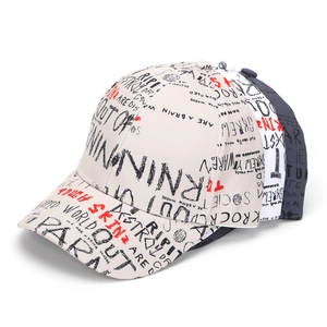 Detailed close-up of three street-style baseball caps featuring graffiti letter printing
