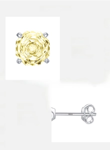 Macro detail of S925 sterling silver stamp and yellow radiant cut cubic zirconia earring