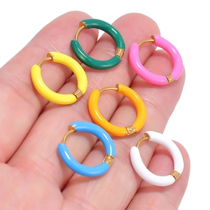 Colorful 12mm stainless steel hoop earrings in six vibrant enamel finishes for women