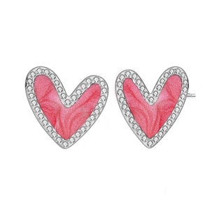 Pink enamel heart earrings in 925 sterling silver with sparkling zircon stones