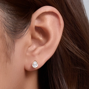 Elegant 925 silver water drop stud earrings with gold plating worn by a female model