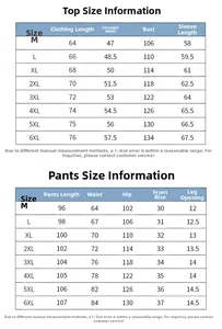 Detailed size chart for men's athletic tracksuit set featuring measurements from M to 6XL
