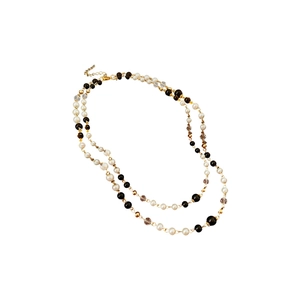 Collier double rang élégant avec perles blanches et perles noires facettées style rétro