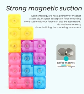 Close-up of translucent magnetic blocks showing built-in Ndfeb permanent magnets