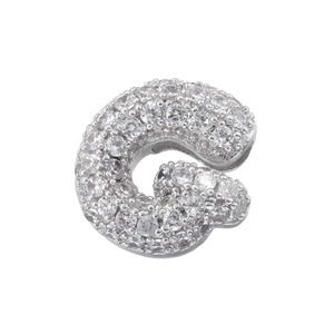 Macro shot of silver letter G pendant with micro-paved 5A cubic zirconia stones