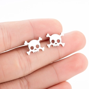 Gothic skull and crossbones stainless steel stud earrings with matte metal finish