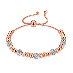 Bracelet élégant en titane or rose avec billes de cristal et chaîne serpent ajustable