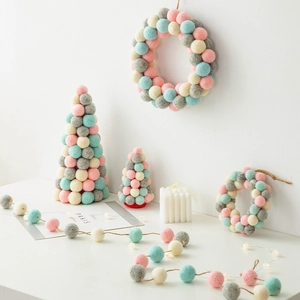 Mini wool felt Christmas tree ornaments and macaron-colored ball garlands for decor