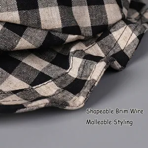 Linen plaid beret for women featuring shapeable memory wire brim and foldable design