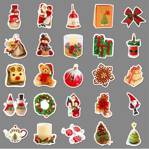 Set of 25 colorful Christmas stickers featuring Santa, snowman and festive holiday icons