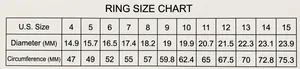 Comprehensive ring size chart showing US sizes, inner diameter, and circumference in mm