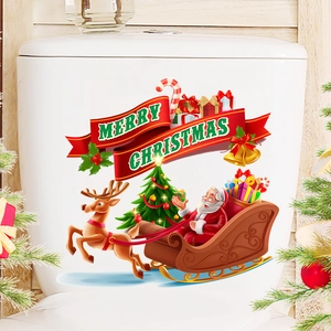 Christmas Toilet Sticker Santa Claus Sleigh Reindeer PVC Waterproof Bathroom Lid Decal Home Festival Decor