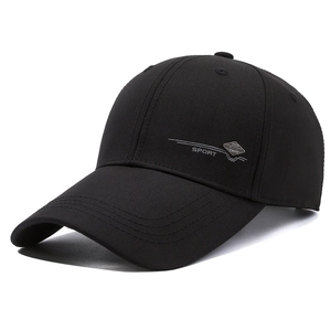 Classic black men's baseball cap with extended brim and side SPORT lettering detail