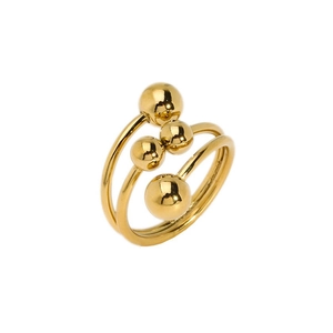 Anello multistrato minimalista in acciaio al titanio dorato con quattro perle lucide
