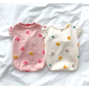 Cute Cartoon Printed Pet Dog Vest Soft Knit Cotton Ruffle Sleeve Breathable Shirt For Small Medium Dogs Cats