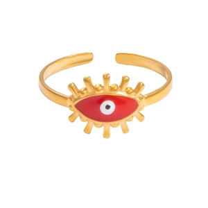 18k gold plated stainless steel open ring featuring a colorful evil eye enamel design