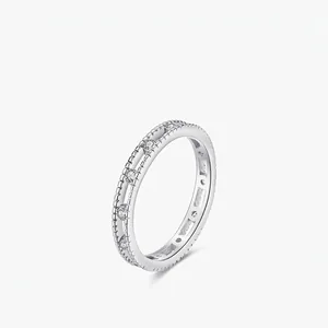 Bague Éternité Simple Élégante En Argent Sterling 925 Avec Bord Perlé Zircone Cubique Micro Pavé Bijoux Pour Femmes