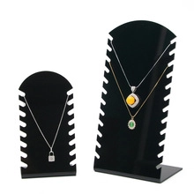 Black acrylic L-shaped necklace display stands with sawtooth edge design for jewelry