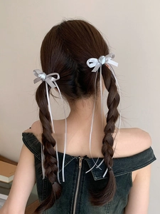 Barrettes à nœuds argentés avec longs rubans sur tresses, accessoires cheveux ballet