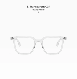 Detailed front view of transparent square large frame eyewear model C05 in clear finish