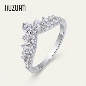 Moissanite Ring S925 Sterling Silver V Shaped Crown Elegant Sparkling Jewelry Gift For Women