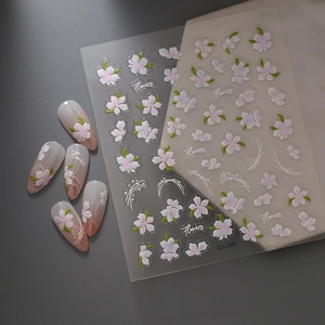 Jelly cherry blossom nail stickers with 3D embossed Flower design and Co-280 model display