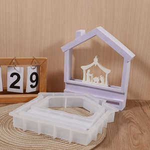 House shaped silicone mold for DIY resin crafts with a finished 3D decorative house ornament