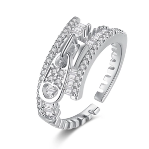 Zipper Shaped Open Ring Copper Zircon Micro Paved Adjustable Finger Jewelry For Women Fashion Commute Style