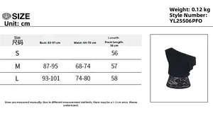 Detailed size chart for sexy lace patchwork one shoulder T-shirt with S M L measurements