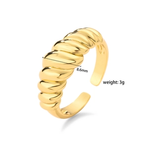 Golden twisted croissant open ring made of smooth brass weighing 3g with 8.6mm width