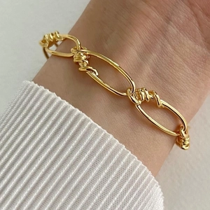 925 Sterling Silver Chain Bracelet Oval Link Wire Wrap Industrial Style Minimalist Jewelry For Women Men